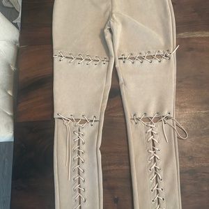 Faux suede lace up pants